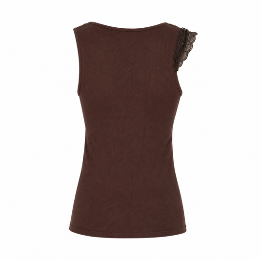 Brown Ribbed Floral Tank Top