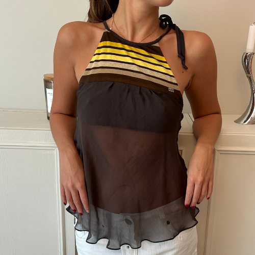 Brown/Yellow Stripe Halter Top - Miss Sixty