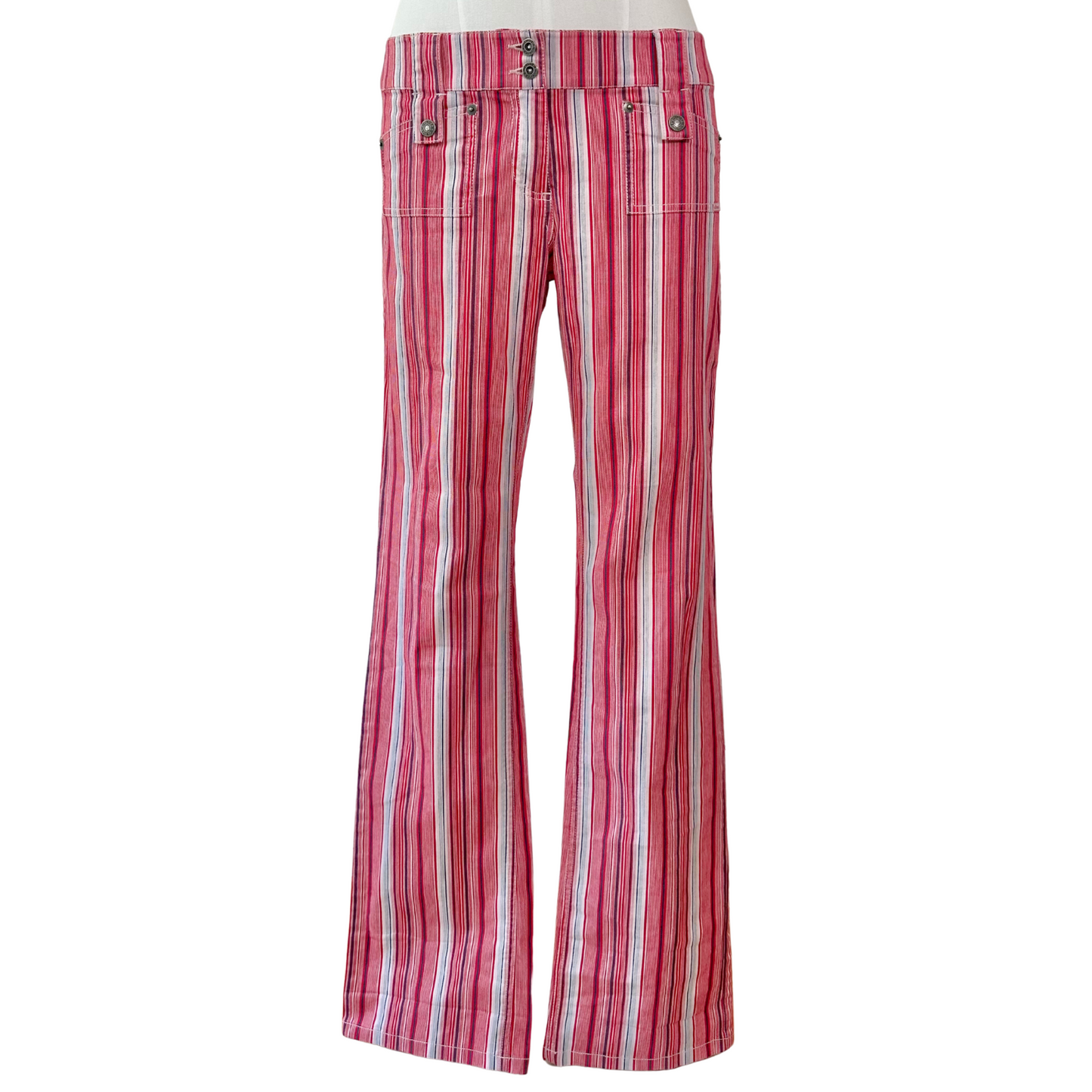 Pink Stripe Low Waist Flare Jeans
