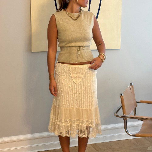 Lace Detail Boho Midi Skirt