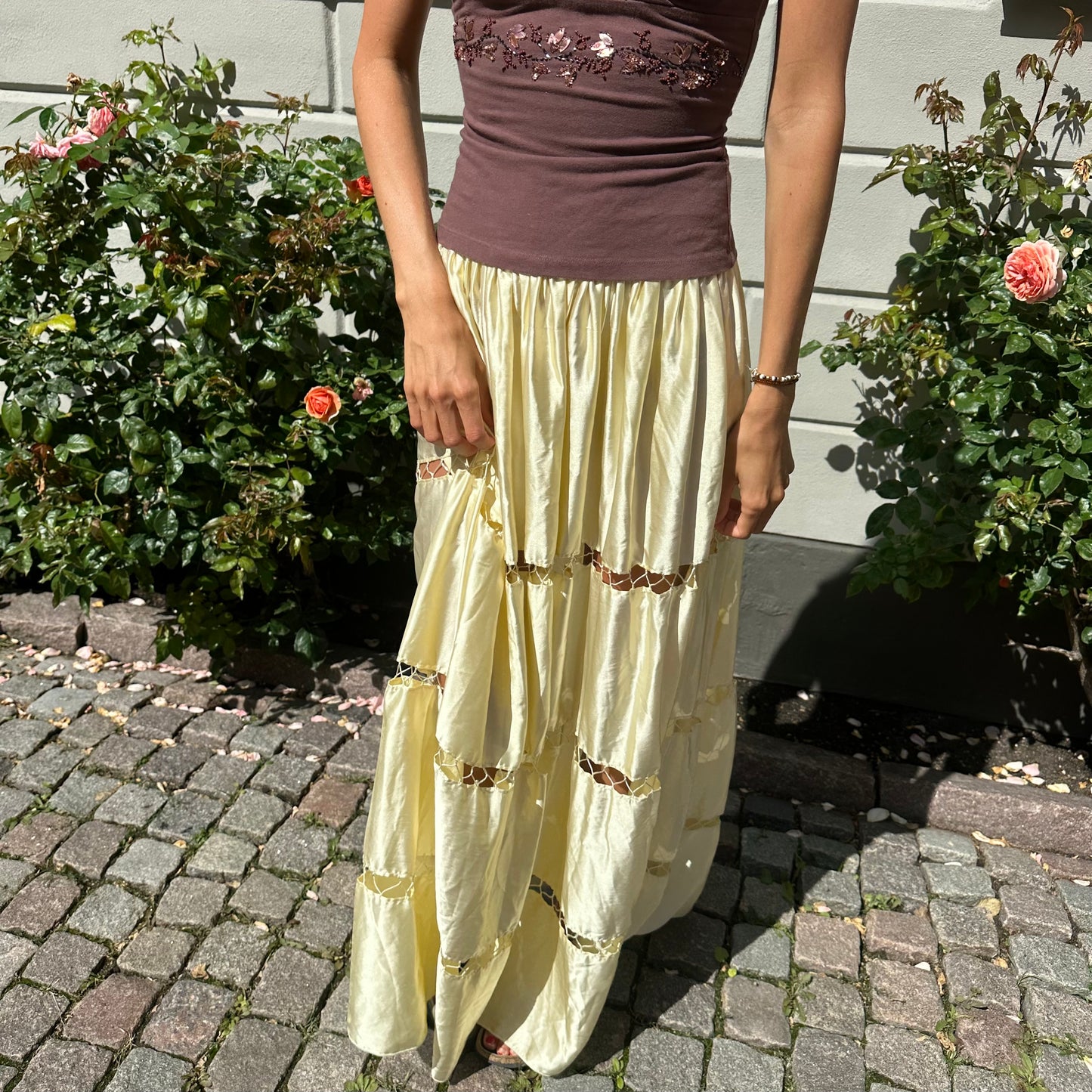 Yellow Cutout Silk Maxi Skirt