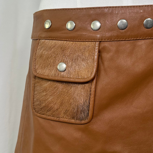 Leather Pony Hair Detail Wrap Skirt