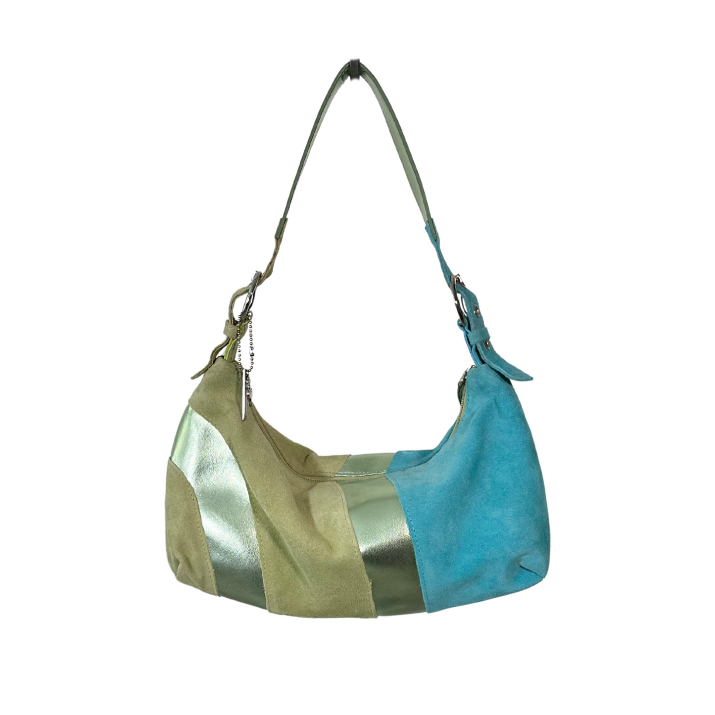 Green/Blue Metallic Suede Shoulder Bag