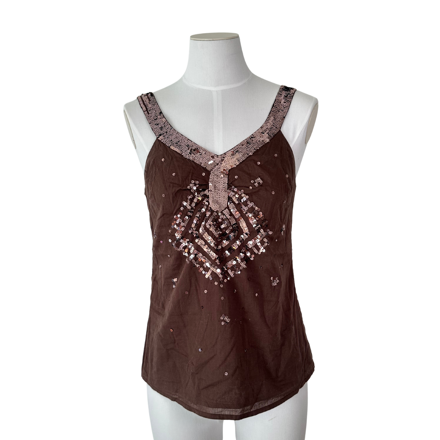 Brown Sequin Detail Tank