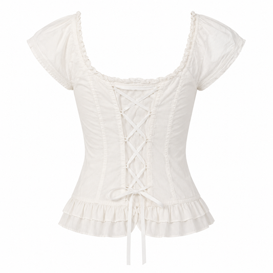 GUESS Jeans White Corset Milkmaid Top