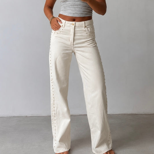White Studded Wide Leg Jeans EU 38