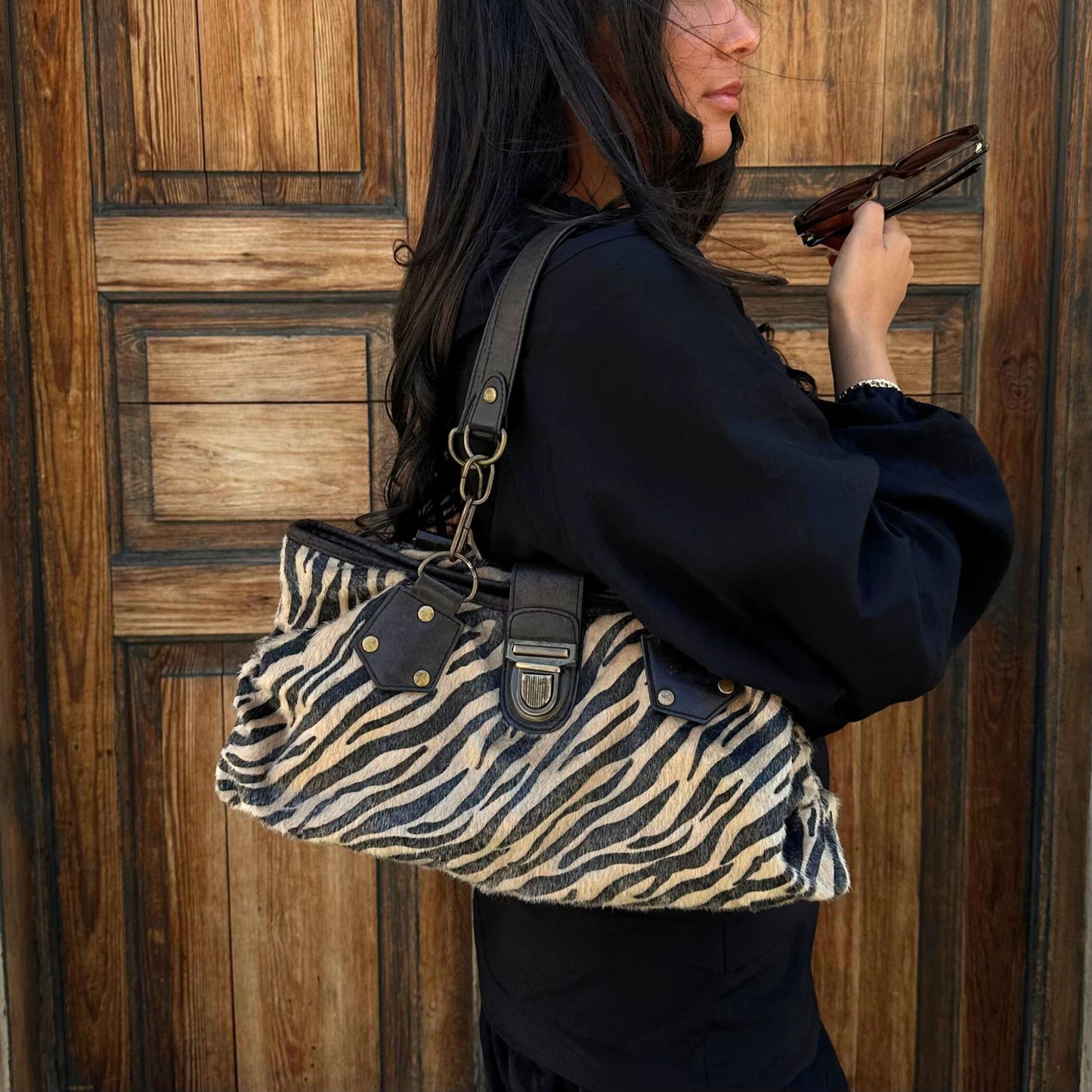Zebra Pony Hair Shoulder Bag