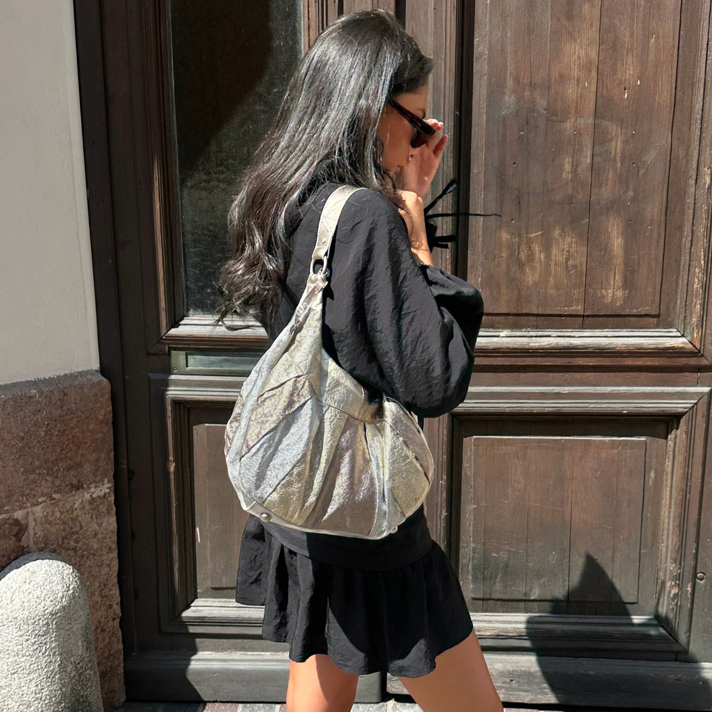 Metallic Leather Hobo Bag