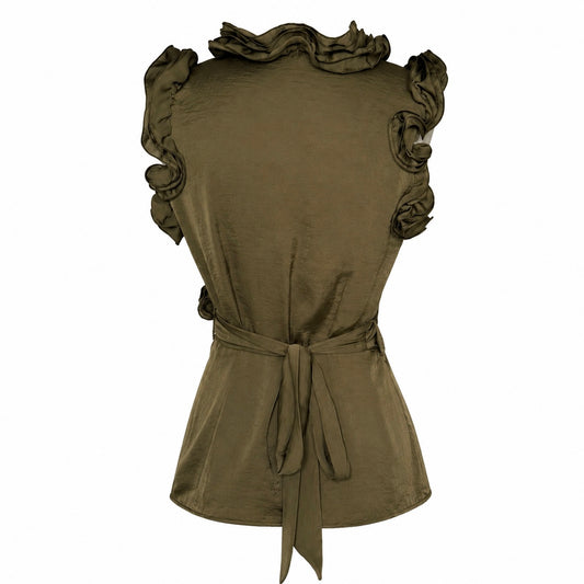 Brown Silk Tie Blouse