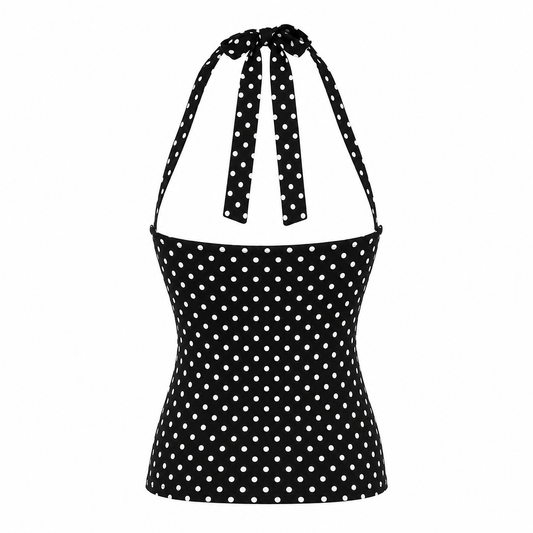 Black White Polka Dot Halterneck Top