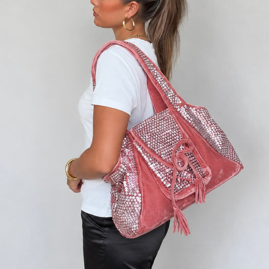 Vintage Pink Sequin Shoulder Bag
