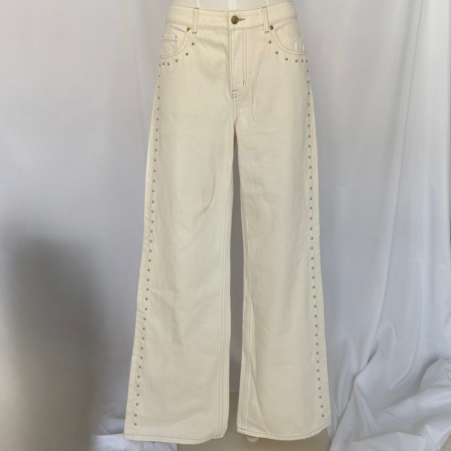 White Studded Wide Leg Jeans EU 38