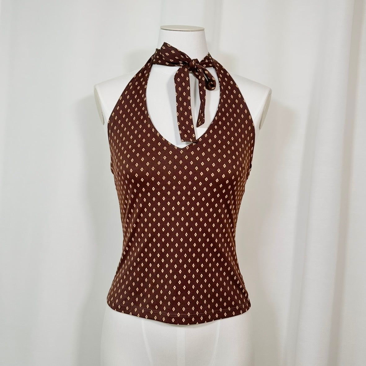 Blanco Brown Geometric Print Halter Neck Top