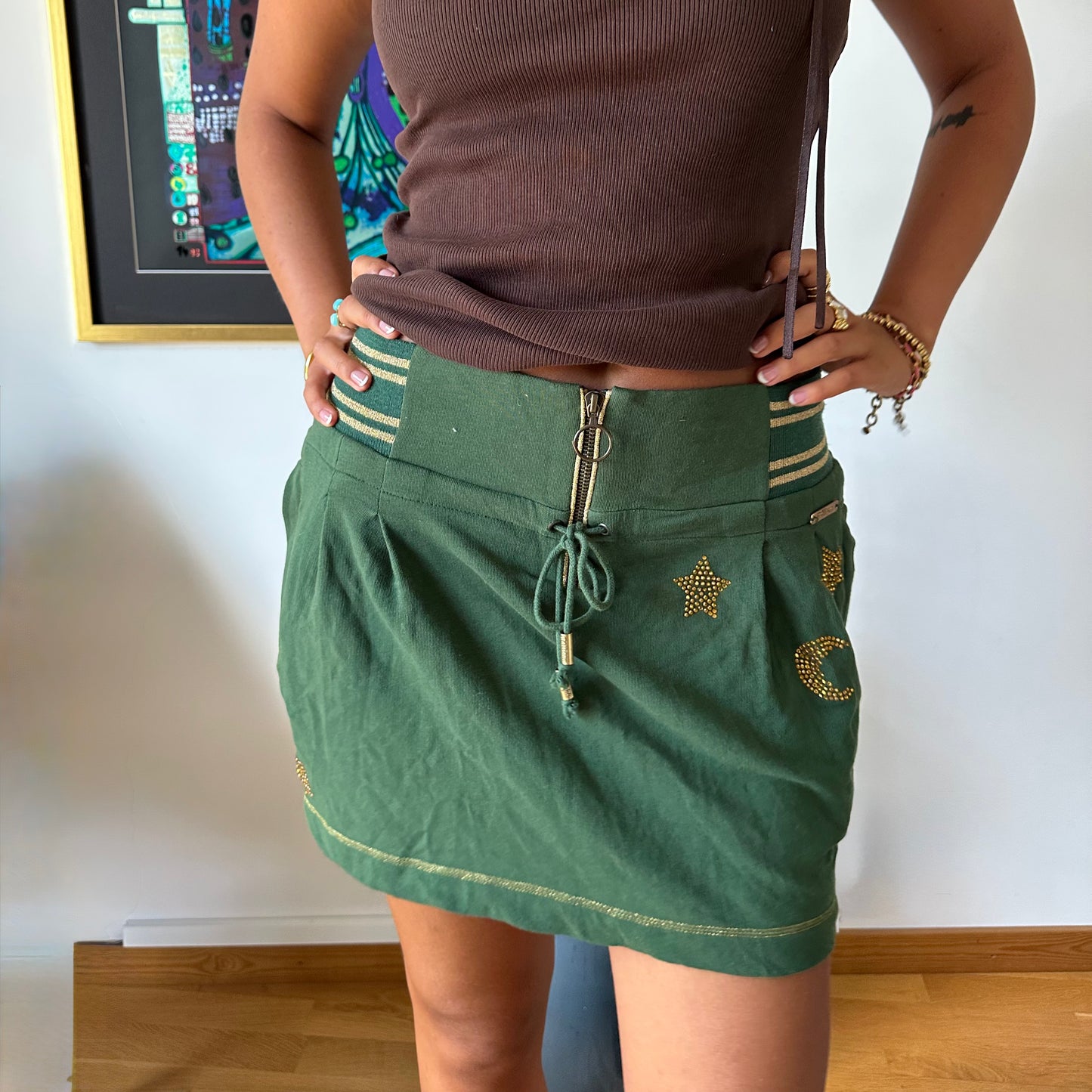 Green/Gold Sparkle Mini Skirt