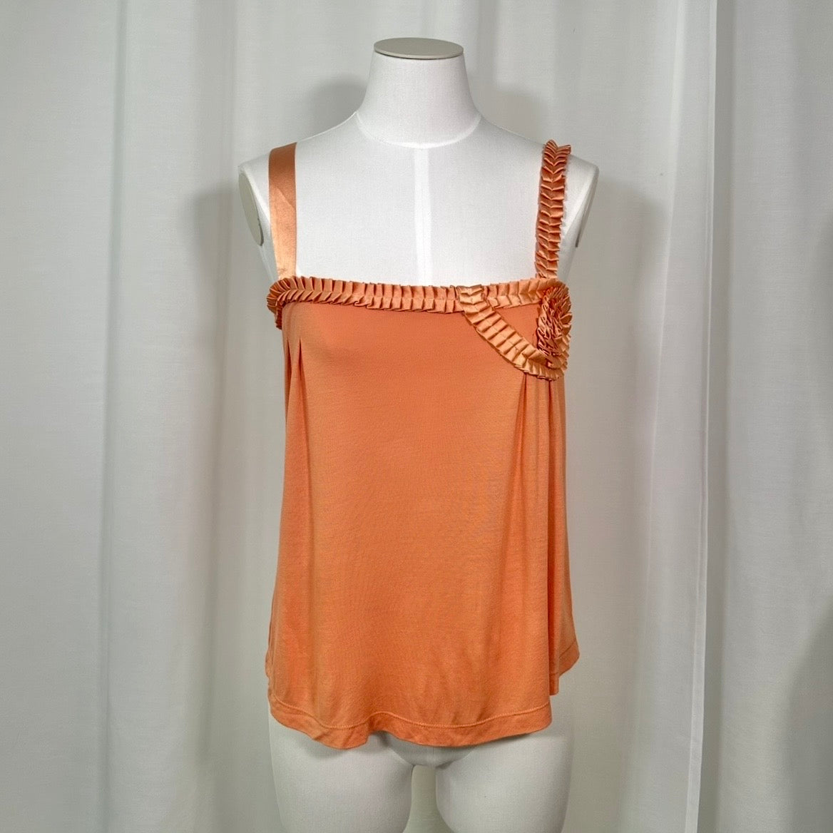 Orange Cotton Tank Top Silk Trim Size S