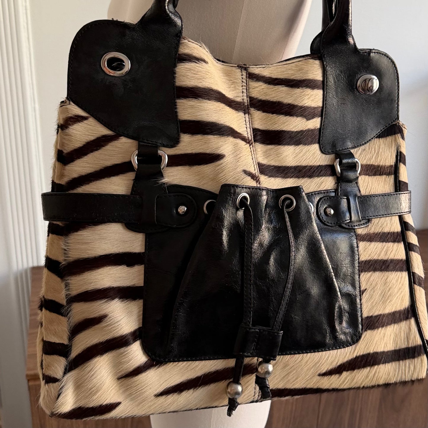 Zebra Print Faux Fur Tote Bag