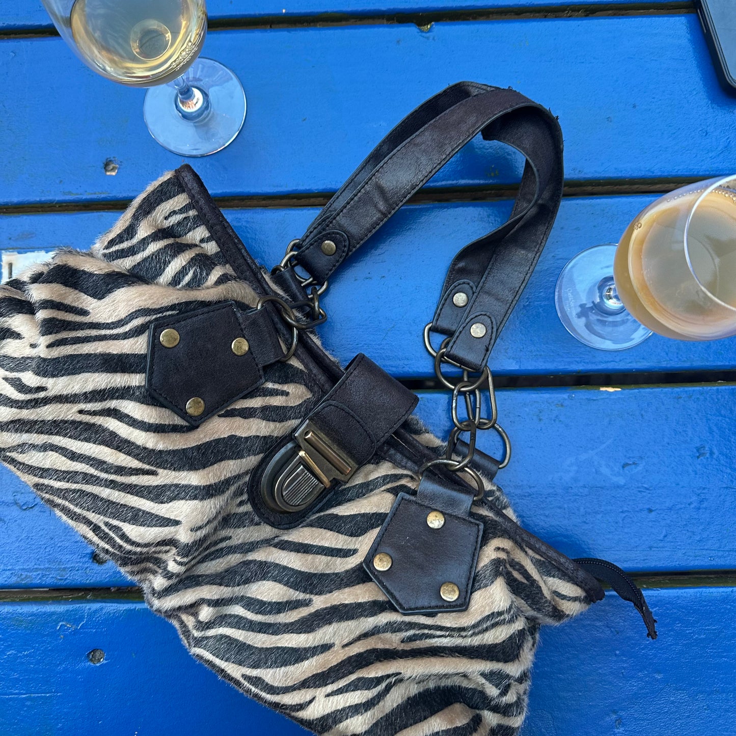 Zebra Pony Hair Shoulder Bag