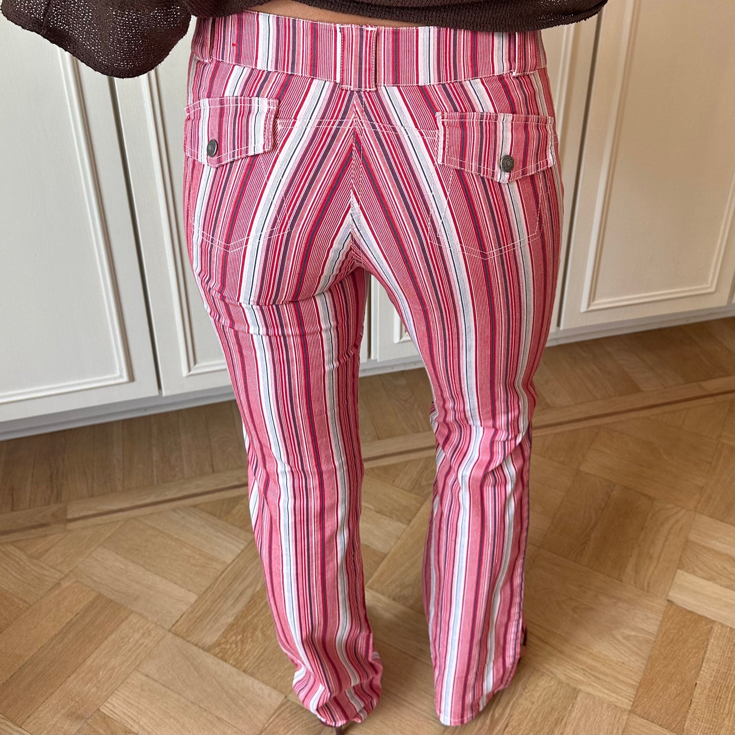 Pink Stripe Low Waist Flare Jeans