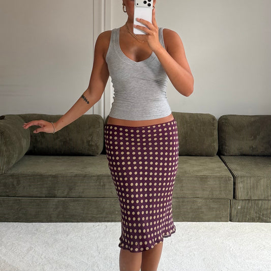 Purple Polka Dot Midi Skirt