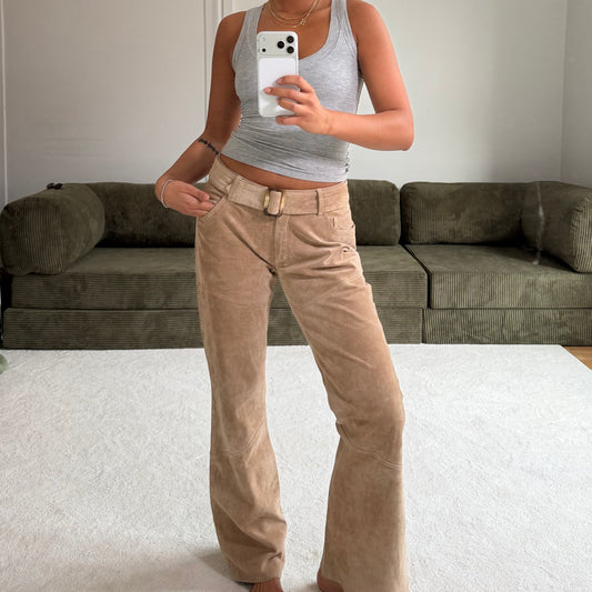 Suede Belt Detail Pants