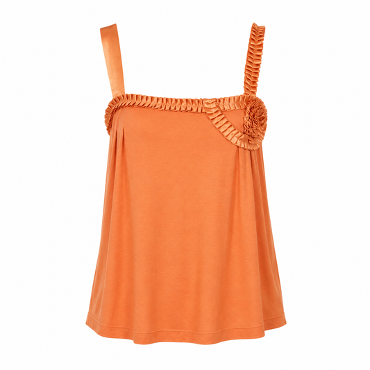 Orange Cotton Tank Top Silk Trim Size S