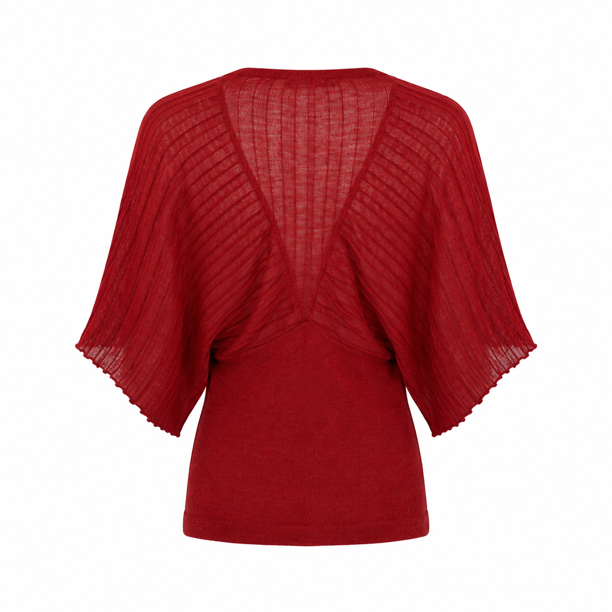 Burgundy Ribbed Knit V-Neck Batwing Top S–M