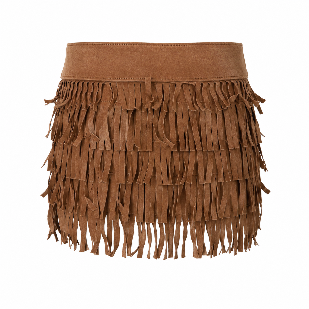 Suede Fringe Mini Skirt Tan Size 38