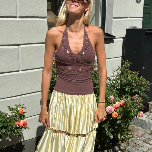 Brown Sequin Detail Halter Top