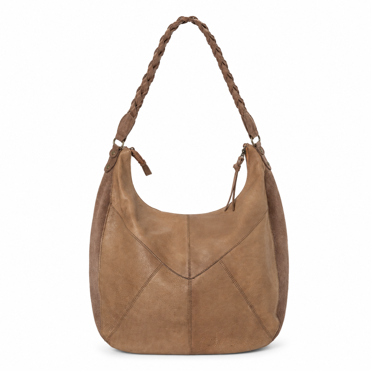 Cream Deluxe Taupe Suede Fringe Hobo Bag