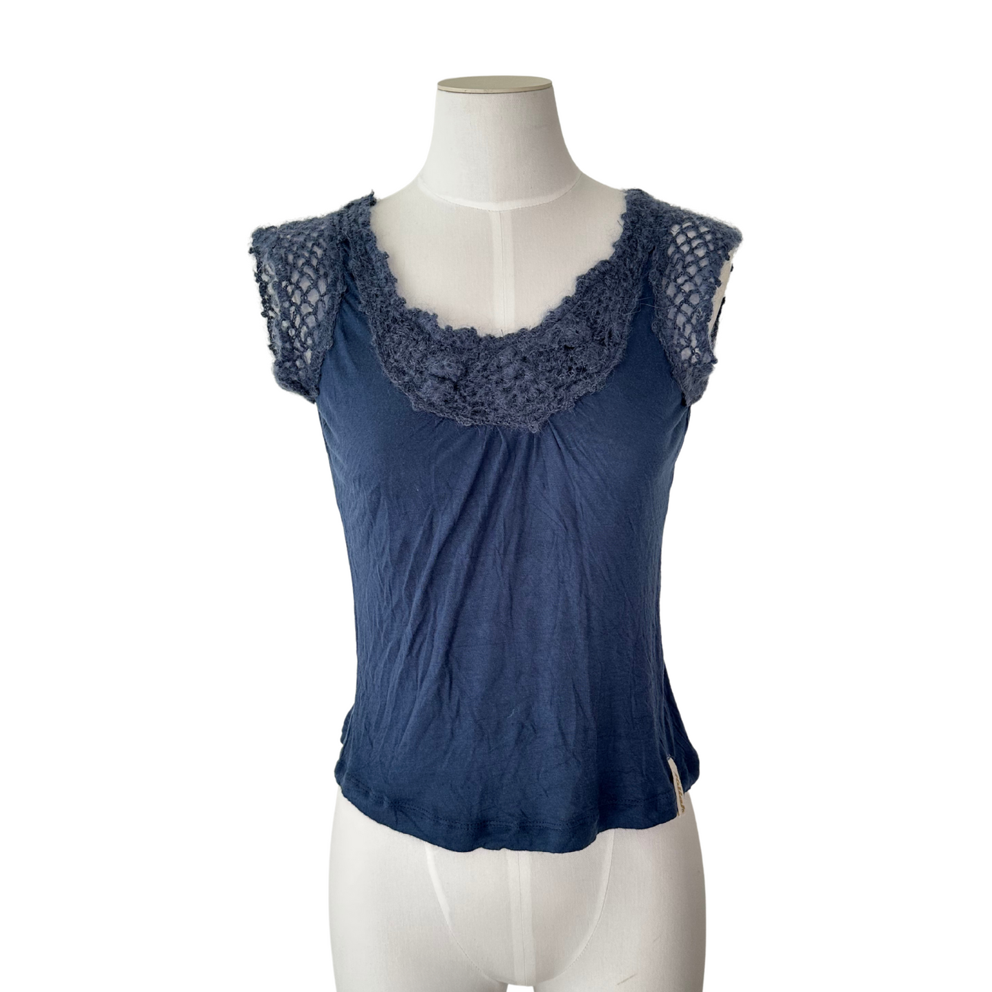 Navy Knit Detail Top