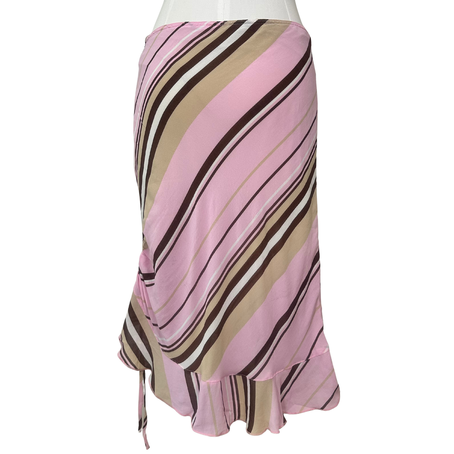 Pink/Brown Drawstring Midi Skirt