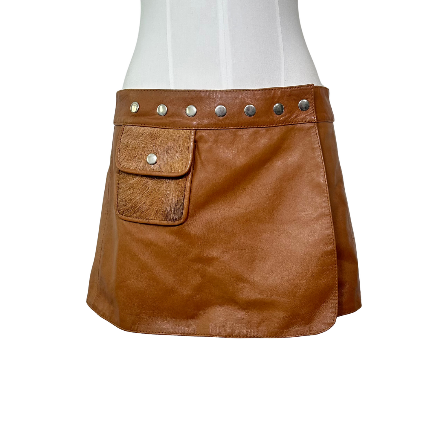 Leather Pony Hair Detail Wrap Skirt