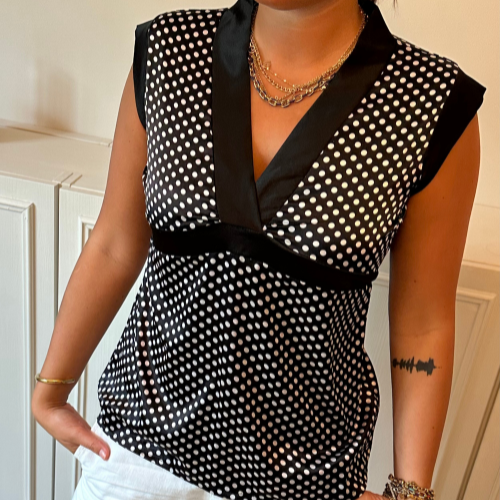 Polka Dot Silky Tie Top