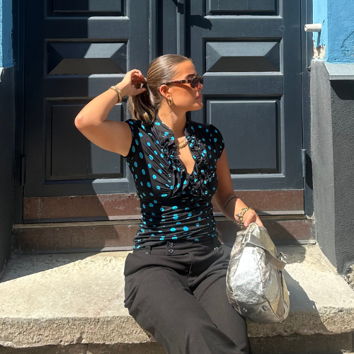 Black/Blue Polka Dot Blouse