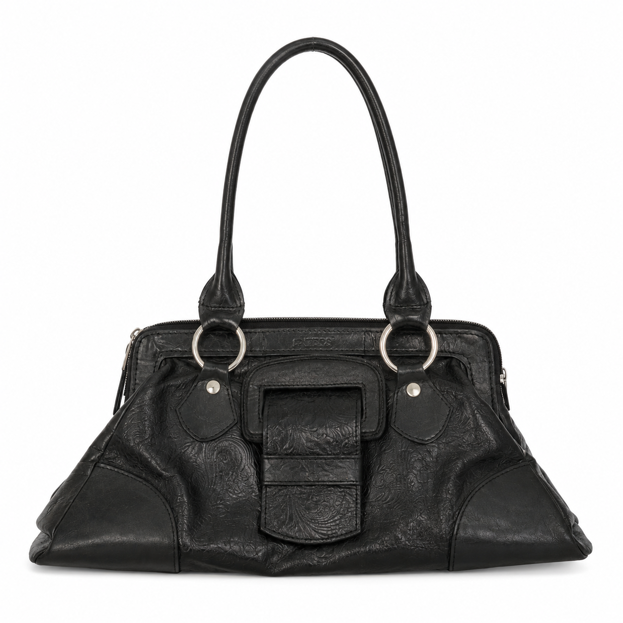 Paters Black Embossed Leather Shoulder Bag