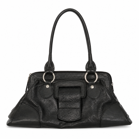 Paters Black Embossed Leather Shoulder Bag