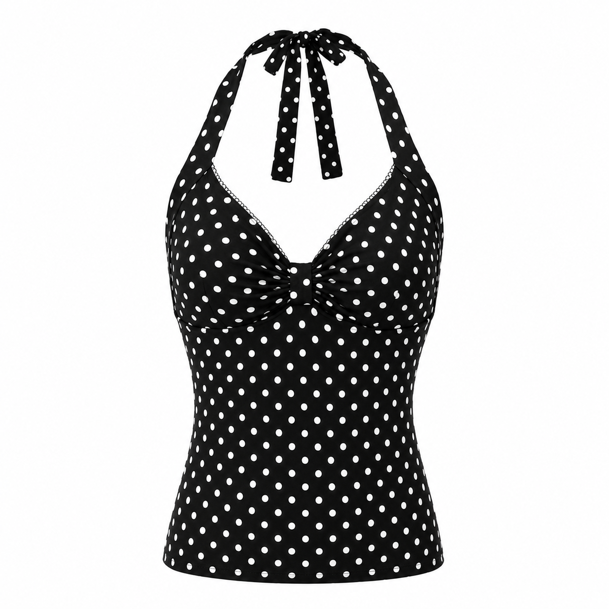 Black White Polka Dot Halterneck Top