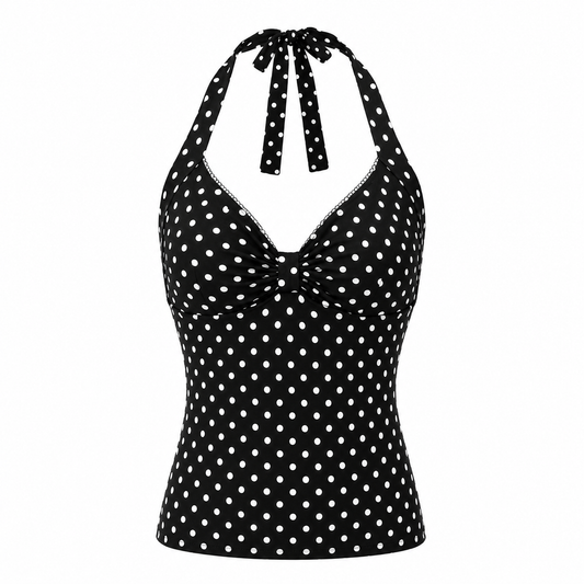 Black White Polka Dot Halterneck Top