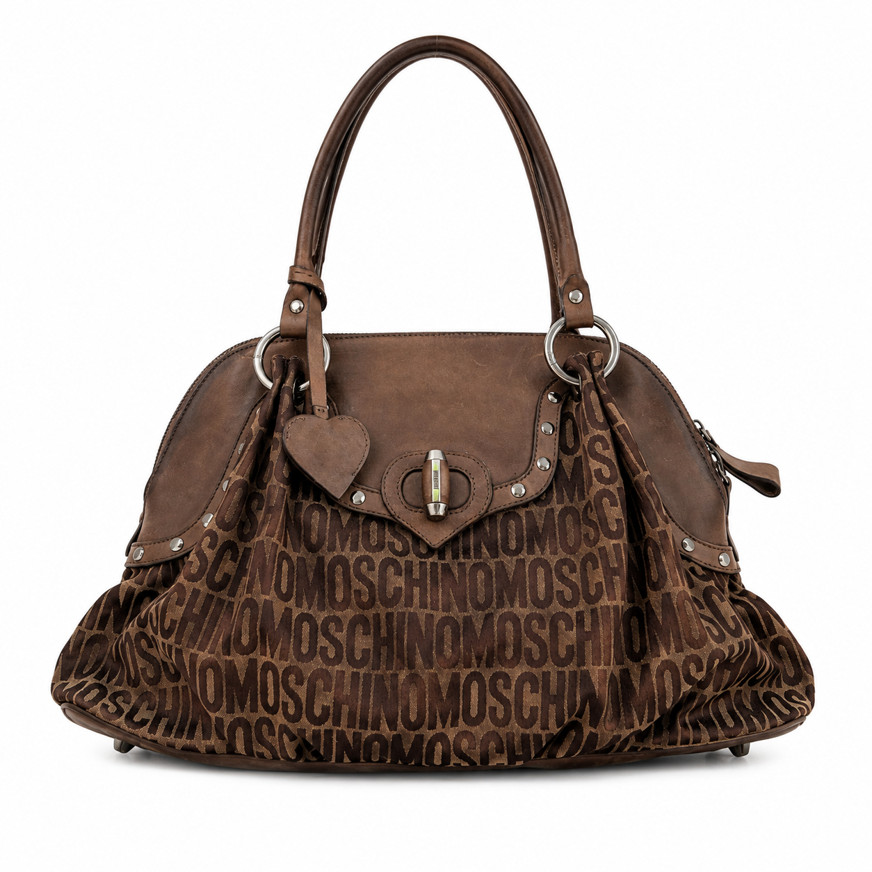 Moschino Brown Monogram Large Shoulder Bag