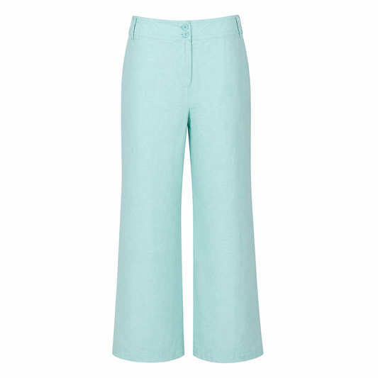Mint Green Linen Blend Wide Leg Trousers EU 40
