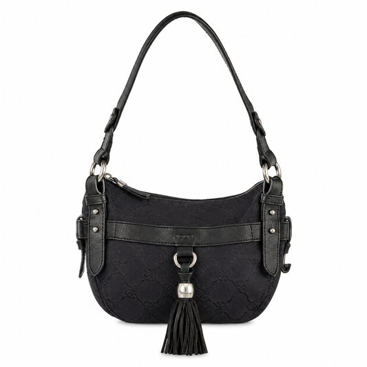 Black Jacquard Tassel Shoulder Bag Small Handbag