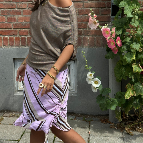Pink/Brown Drawstring Midi Skirt