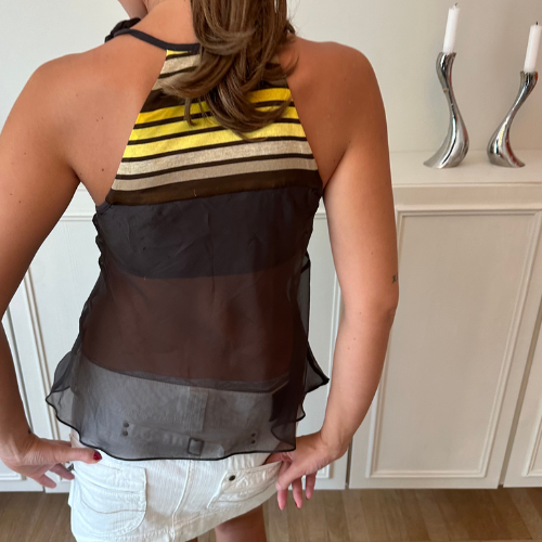 Brown/Yellow Stripe Halter Top - Miss Sixty