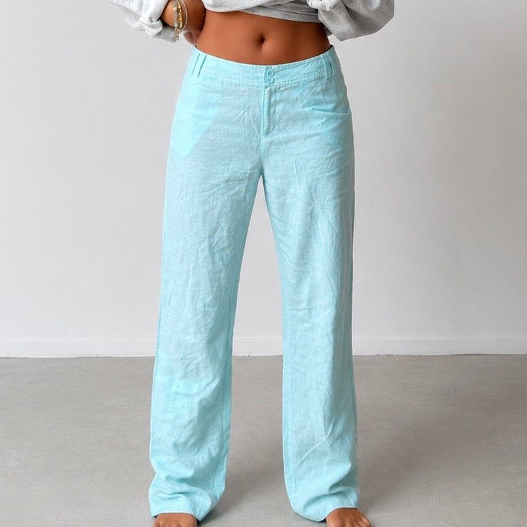 Mint Green Linen Blend Wide Leg Trousers EU 40