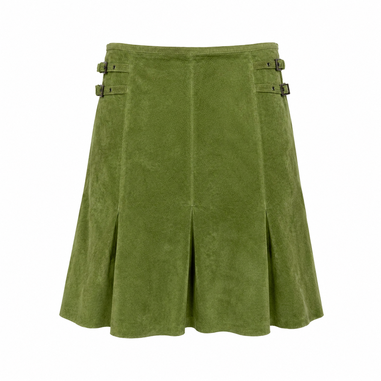 Green Suede Buckle Midi Skirt