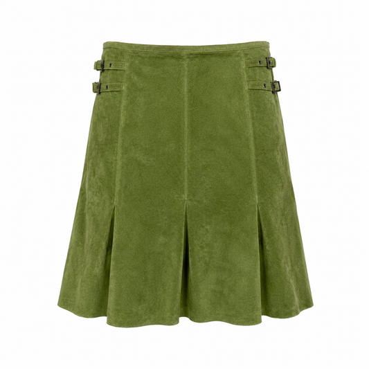 Green Suede Buckle Midi Skirt