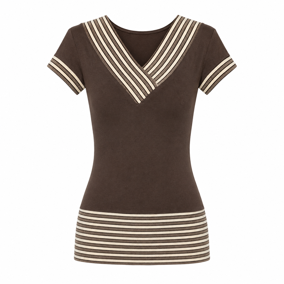 Made in Italy Brown Stripe V-Neck Top