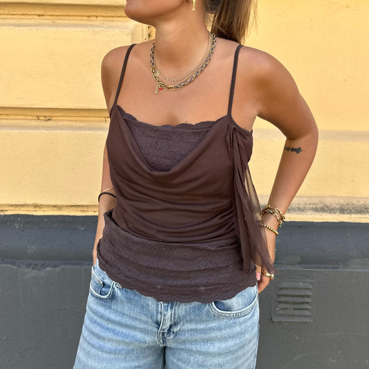Brown Double Draped Tank