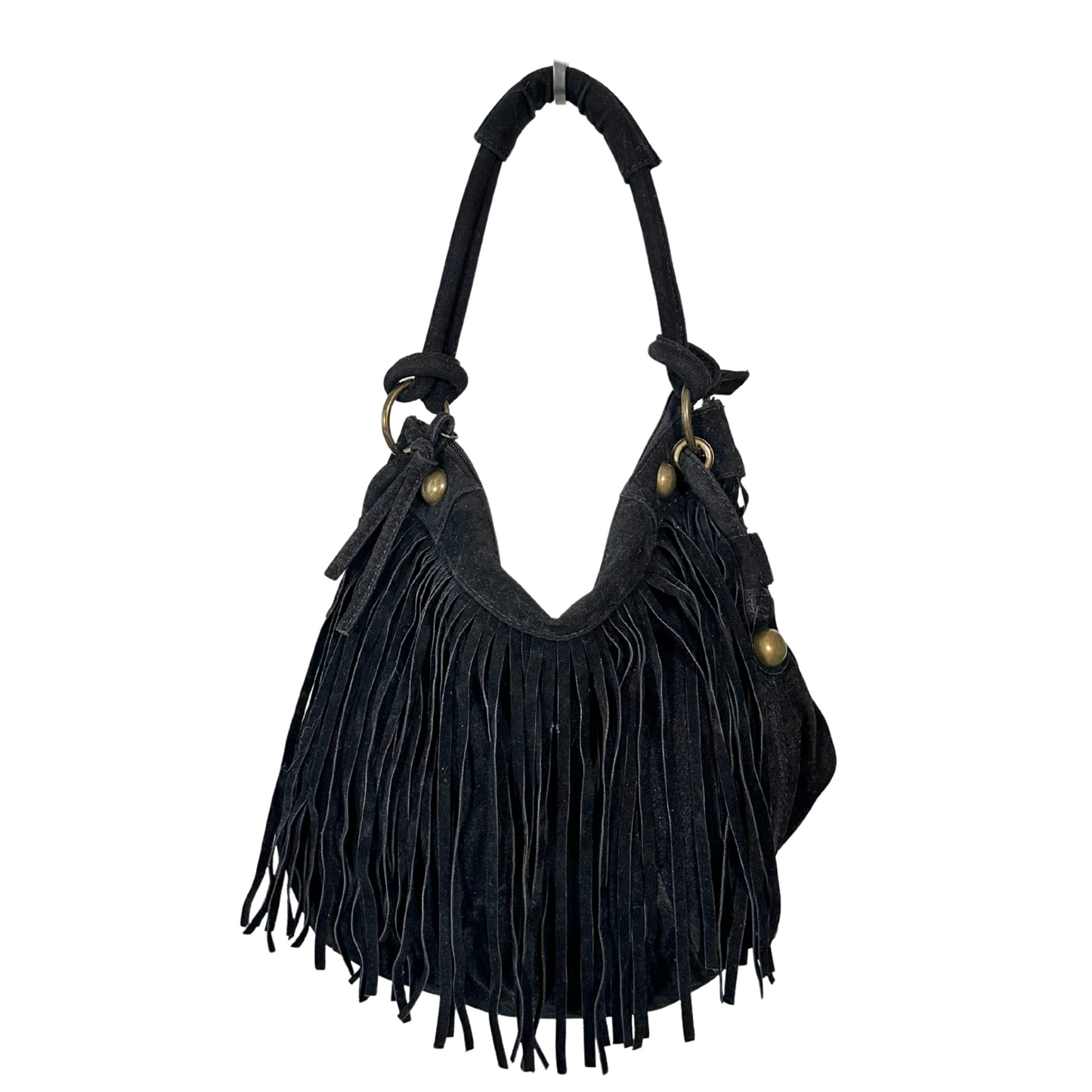 Black Suede Fringe Hobo Bag