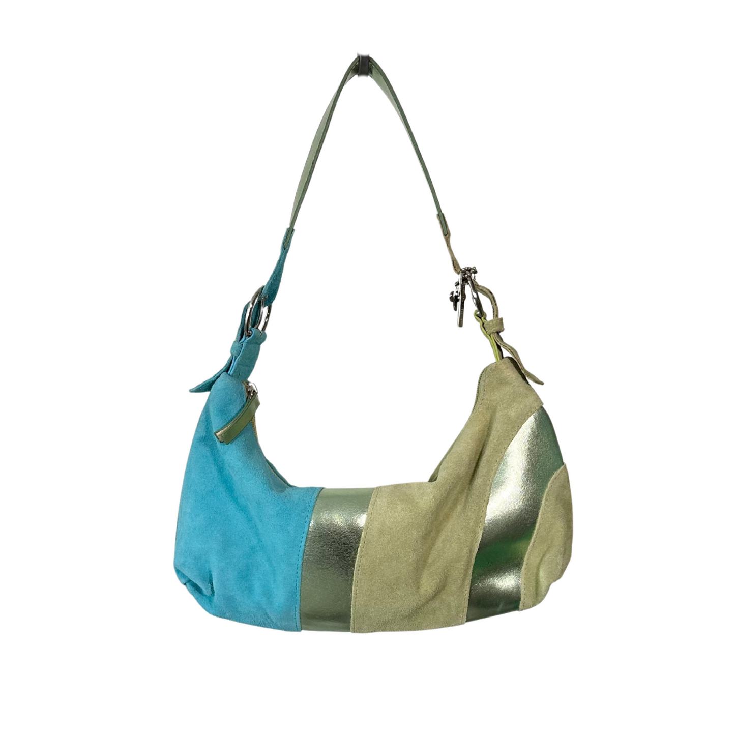 Green/Blue Metallic Suede Shoulder Bag